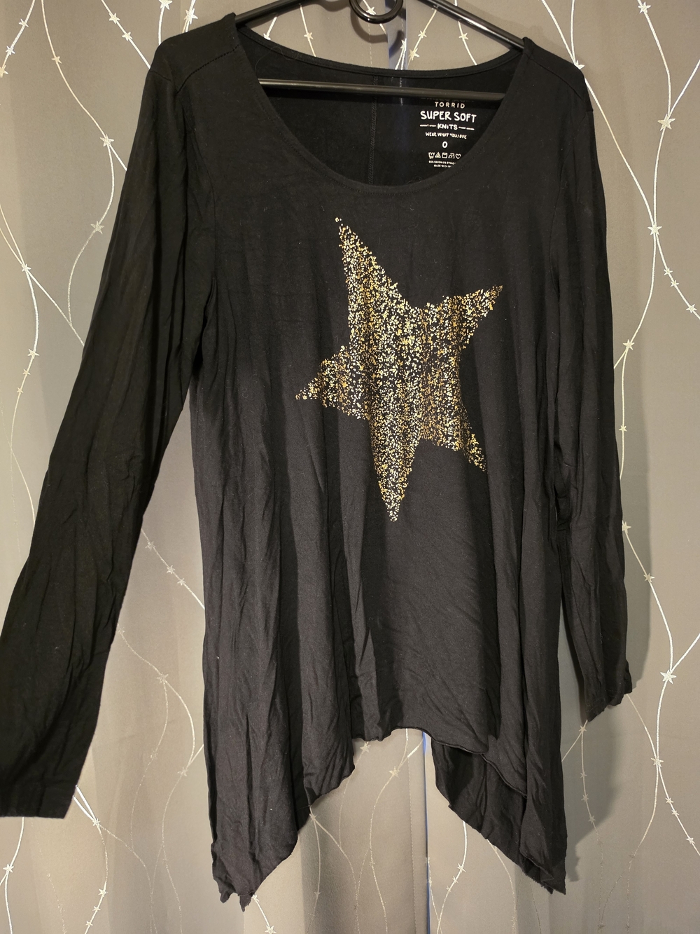torrid Black Long Sleeve Top with Gold Glitter Star